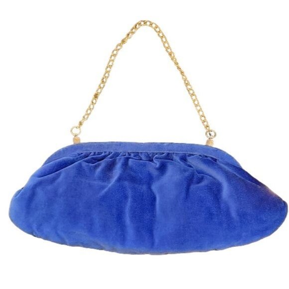 Beautiful Colbat Blue Velvet and Gold Accent Clutch Purse with Matching Gloves - Picture 3 of 16